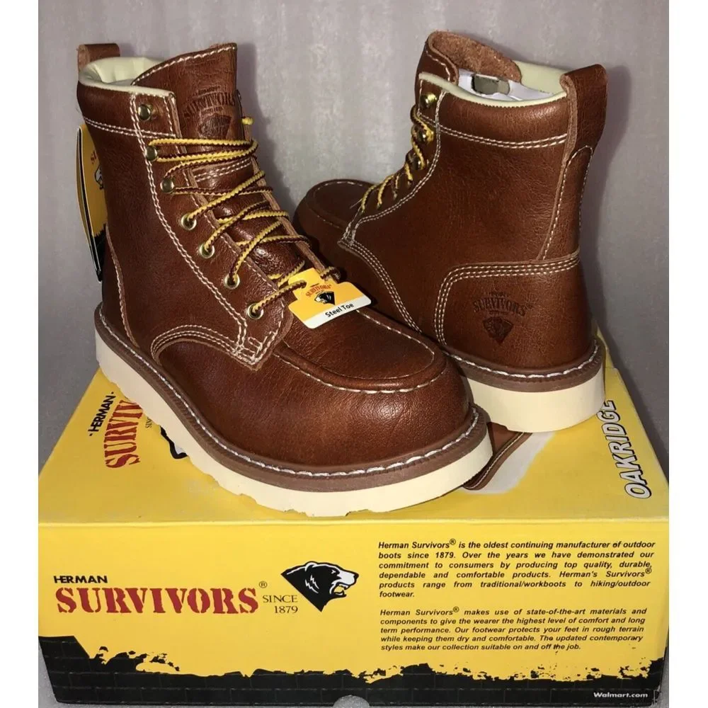 Herman Survivors Oakridge Brown Leather 6" Steel Toe Work Boots Men's Size 7 - Picture 2 of 16
